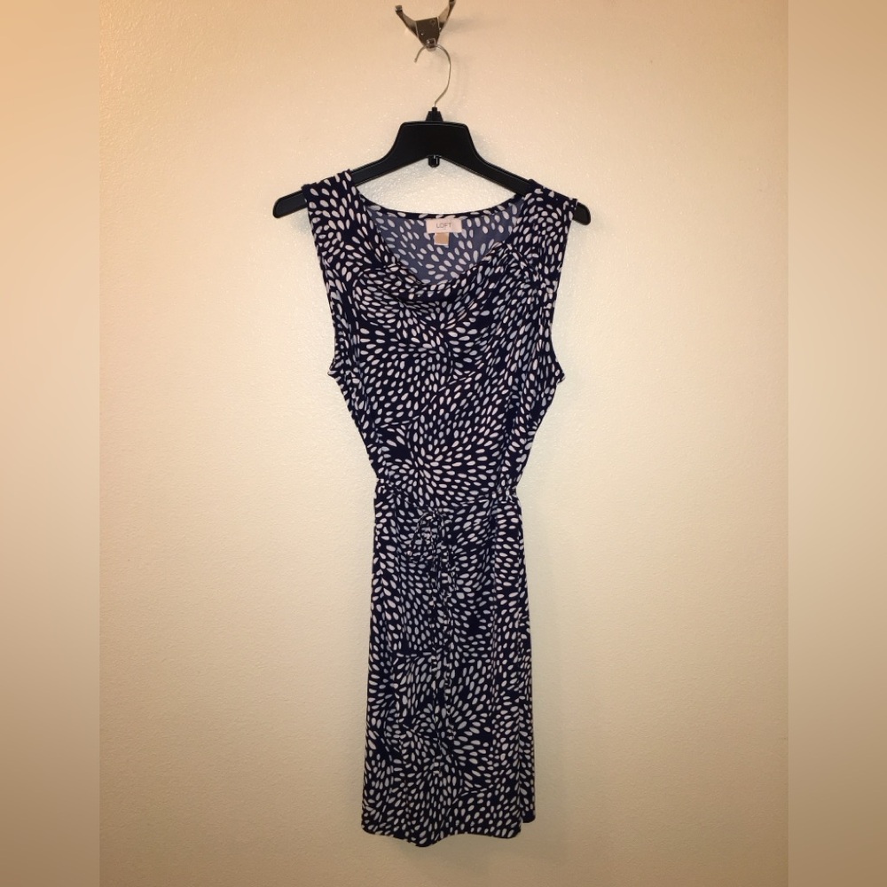 LOFT Navy and White Midi Dress